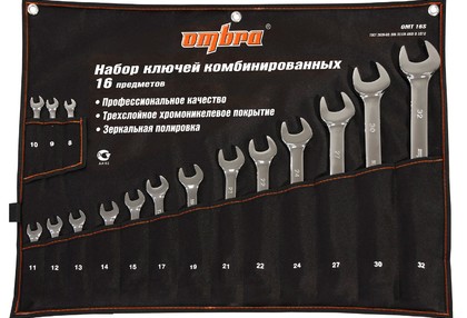 Набор ключей гаечных комбинированных в сумке, 8-32 мм, 16 предметов Ombra