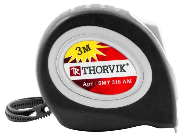 Рулетка с магнитным захватом и автостопом, в обрезиненном корпусе THORVIK, 3 метра