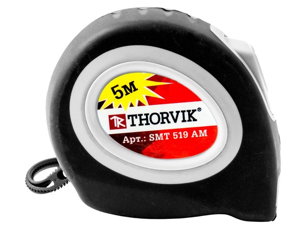 Рулетка с магнитным захватом и автостопом, в обрезиненном корпусе THORVIK, 5 метров