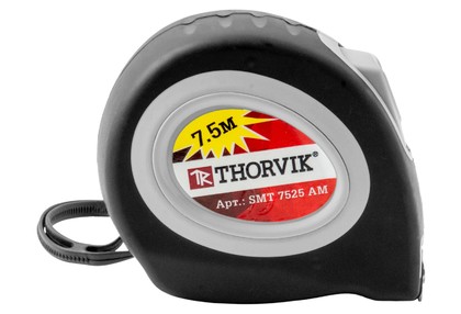 Рулетка с магнитным захватом и автостопом, в обрезиненном корпусе THORVIK, 7.5 метров